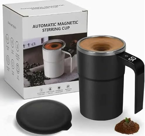 Tazza da caffè auto-commovente, 380 ml, automatica, in acciaio inox 304, con indicatore di temperatura, tazza magnetica per latte, caffè, proteine, cacao, tè