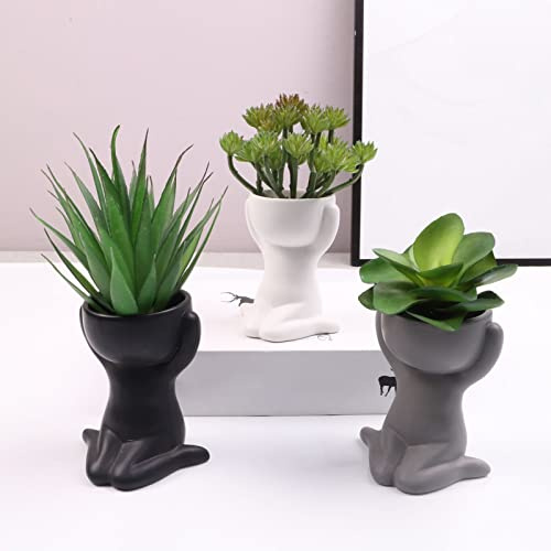LUCKDANO Pot de Fleur Humanoïde en Céramique – Jolie Jardinière Succulente à Ventouse pour Jardin Intérieur – Mini Vase Décoratif en Forme Humaine pour Les Amateurs de Plantes – Style