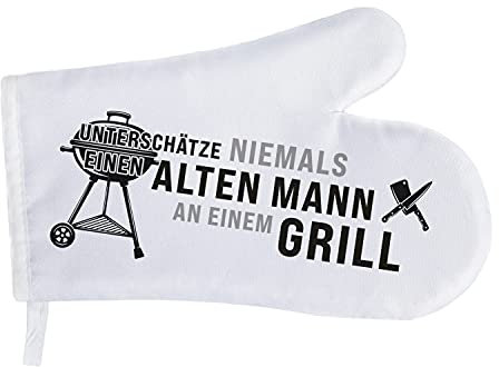 Grillhandschuhe hitzebeständig personalisiert | Alter Mann am Grill | BBQ Gloves | Geschenke für Männer Geburtstag | Geschenk für Griller | Ofenhandschuh Topflappen Küchenhandschuh mit Name | Schwarz