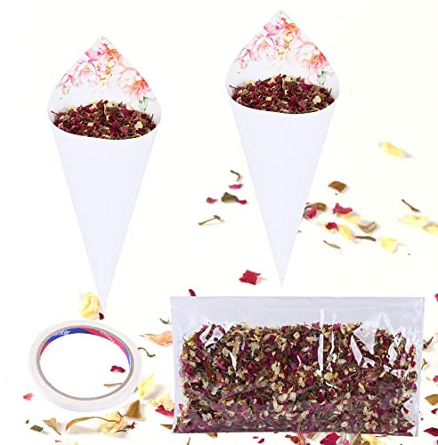 50 Cônes De Confettis De Mariage Papier + 100g de confettis de Mariage naturel jetant des pétales de Fleurs séchées décoration de fête de Mariage de confettis de pétales de Rose biodégradables