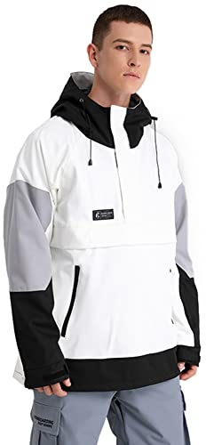 SEARIPE Women's and Mens ski jacket Snowboard Hoodie Pullover Half Zip Colorblock Sweatshirt Snowcoat(M-S2159,White,XL)
