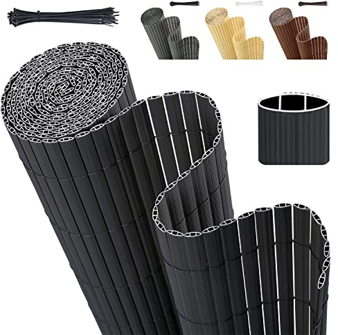 Sekey PVC Sichtschutzmatte 140x400cm Doppelte Verstärkung Innen, Balkon Sichtschutz mit Kabelbindern, Sichtschutzzaun Windschutz Wasserdicht ohne Bohren für Balkon Garten, Anthrazit