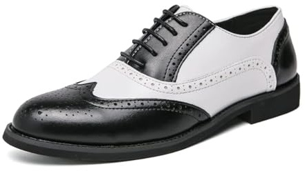 HuitJours Men Black White Oxford Gatsby Lace up Dress Shoes Wingtip Colors Brogues Spectator Two Tone Shoes (A-Black White,10.5)