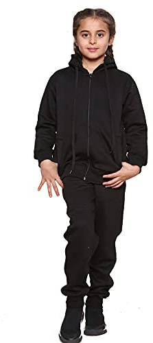 WOOD QUAIL Survêtement à capuche uni et imprimé pour enfants, garçons et filles, avec jogging, vêtements de sport, pour enfants de 5 à 13 ans, Combinaison zippée noire, 13-14 ans