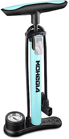 MOHEGIA Fahrradpumpe, Luftpumpe 160 PSI Hochdruck Standpumpe mit Manometer, Handpumpe für alle Ventile - Presta, Schrader, Dunlop, Auto, Französisches Ventil, für Bike, Reifen, Ball (Blau)