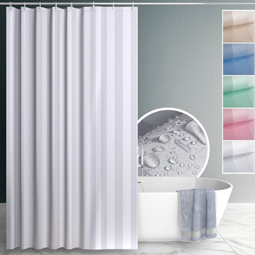 ANRO Duschvorhang Badewanne Vorhang Duschvorhänge Waschbar mit Duschvorhangringe Haken Textile Vorhänge aus Stoff 100% Polyester wasserdicht Weiß 120x200cm