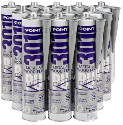 POINT Montagekleber Baukleber für Metall & Holz Universalkleber Kraftkleber Dichtkleber für Stein, Beton, PVC extrem stark & elastisch Innen- & Außenbereich 300 ml (12 Kartuschen)