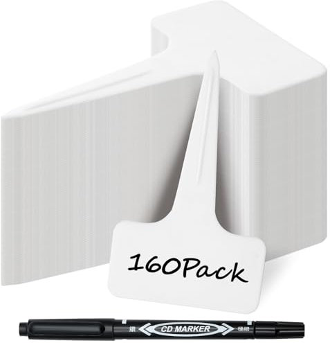 Lot de 160 étiquettes pour plantes en plastique de qualité supérieure - 160 x blanches - Étiquettes pour plantes à écrire - Résistantes aux intempéries - Pour légumes, herbes, fleurs