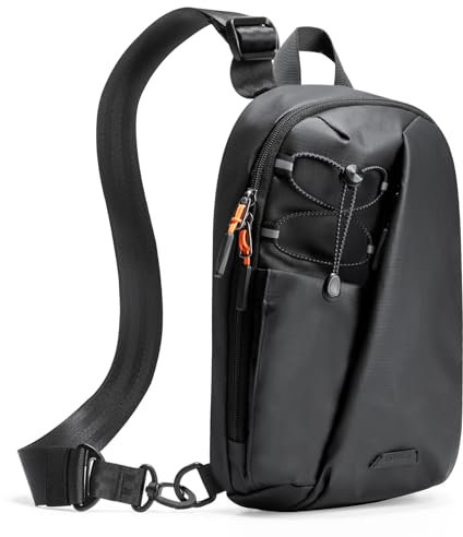 Inateck Sling Bag X-Row, Leichte Herren Umhängetasche Spritzwassergeschützte Brusttasche Crossbody Bag für Wandern, Reisen, Spaziergang, Schwarz