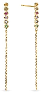 SINGULARU - Pendientes Orbit. Latón con Acabado en Baño Oro de 18Kt Largos con Circonitas de Colores. Cierre Silicona. Joyas para Mujer