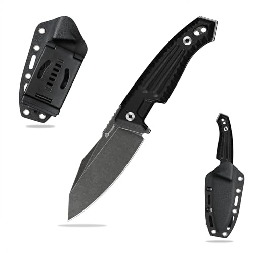 SDOKEDC DC53 Stahl messer Feststehende Klinge G10 Griff mit Kydex Scheide für Männer Camping EDC Survival Outdoor (Black Stone Wash)
