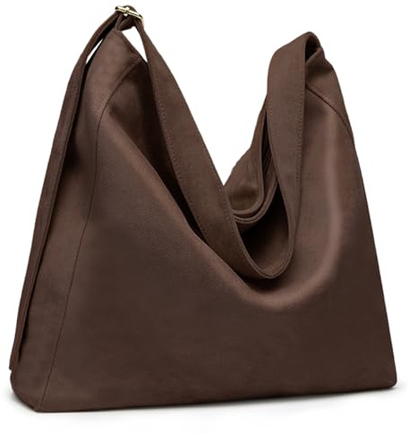 Gluckstar Damen Shopper Tasche, Große Umhängetasche mit Reißverschluss, Schultertasche aus Wildlederimitat, Handtasche für Arbeit, Uni & Alltag, Stilvolle Tote Bag (Kaffee Braun)