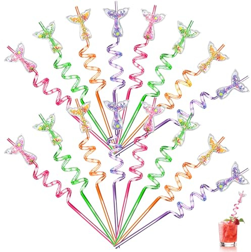 NINGYER 16 Pezzi Cannucce Riutilizzabili Bambini, Cannucce Bambini Sirena, Cannucces Riutilizzabili Spirale Bambinis Adatto per Decorazioni di Compleanno, Feste in Mare, Cocktail Party (Colorato)