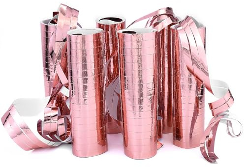 6 stelle filanti in oro rosa metallizzato, nastro di raso glitterato, decorazione per feste, stelle filanti scintillanti per compleanno