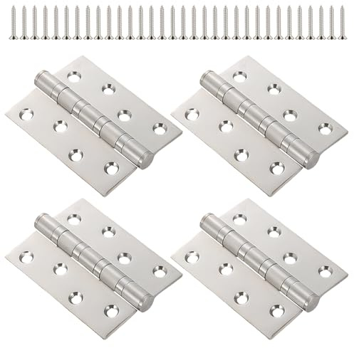 Charniere Porte Lourde 4 Pouces - Charnière Inox Lot de 4 - en Acier Inoxydable Finition Argent Brossé, Inclus Vis - Antirouille, Durable