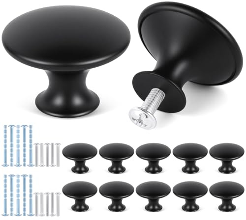 OSDUE Pomelli per Mobili 10 Pezzi, 30 mm Pomolo per Mobili Rotondo Cassetti Chic Maniglie per Mobili Della Cucina Antiche con Viti per Mobili Cucina Armadi Comò, Nero