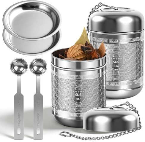 6 Piezas Infusor de Te a Granel en Inox 304 Incluye Infusionador en Fina con Cadenas Platillo Antigoteo Cuchara Medidora Gramos de 2,5 ML con Escala Fácil a Limpiar Filtro Te para Hogar y Oficina