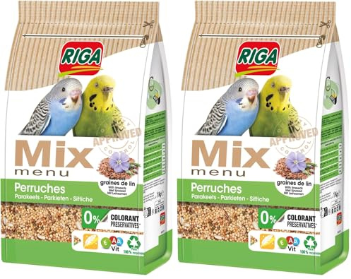 Riga - Menu Mix pour Perruches - Mix Vitaminé - Nourriture pour Oiseaux - Graines Et Céréales - Vitamines Et Minéraux - Brillance Plumage - sans Colorant, Ni Conservateurs - Sain Et Équilibré - 1 kg