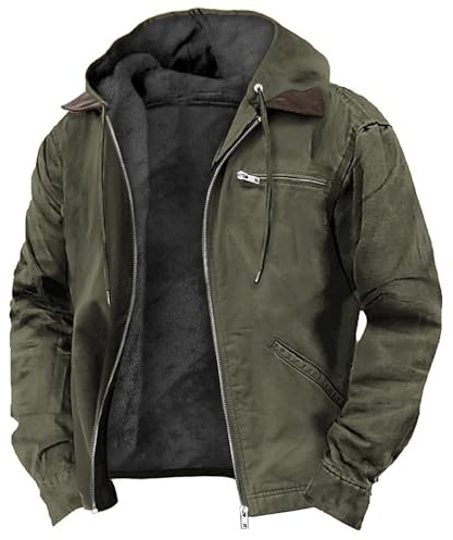 Bomber Jacket Men, Men’s Thermal Fleece Jacket with Hood Vintage Thick Winter Coats Waterproof Zip-Up Lightweight Coat Sherpa Lined Warm Casual Jackets Fall Winter Hiking Outdoor Work
