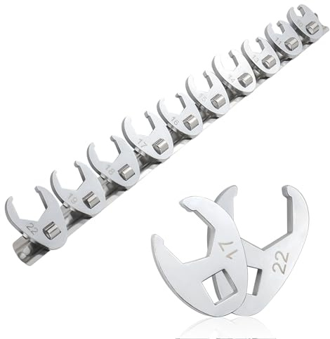 MISIQIMA Juego de 10 llaves de ranúnculo, 10-22 mm, llave inglesa de par métrico, 3/8 pulgadas, con raíl de almacenamiento, llave de par de torsión para espacios pequeños