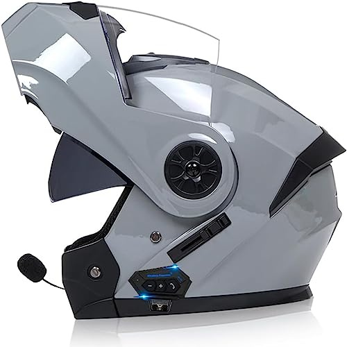 Bluetooth Integrado Casco con Doble Visera Moto Modular Cascos Integrales,Casco Abatible Doble Lente Sistema De Ventilación Forro Extraíble ECE Homologado Adultos para Mujeres Y Hombres
