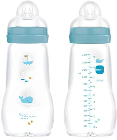 MAM Feel Good Glass Bottle Neutral 260ml Silicone Teat 0+ Pack of 2