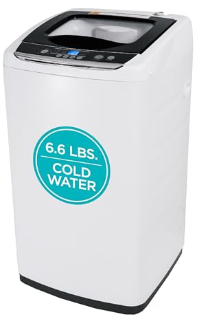 BLACK+DECKER 0.9 Cu. Ft. Portable Washer, 6.6 lb. Capacity Washing Machine for Homes & Apartments, 5 Wash Cycles, Quick Connect Sink Adapter and Drain Hose Included, LED Display, BPWM09W, White