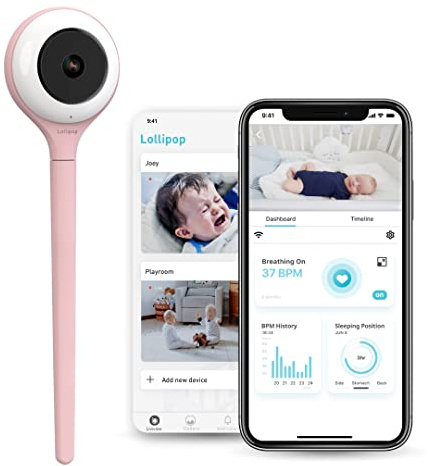 Lollipop Baby Monitor (Cotton Candy) -Full-Featured Smart Wi-Fi Camera of True Crying Detection with Extra in-App Plan of Breathing Monitoring/Sleep Tracking-Accessories Free/7 Days Trial Period