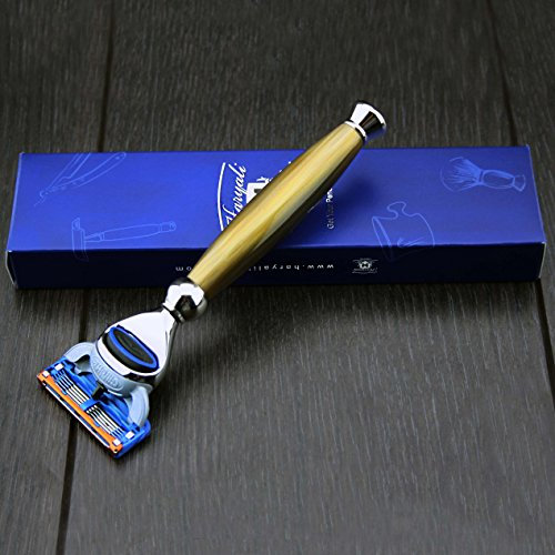 Haryali London 5 Edge Shaving Razor With Horn Replica Handle Beard & Mustache Safety Razor for Men Perfect New Year Gift