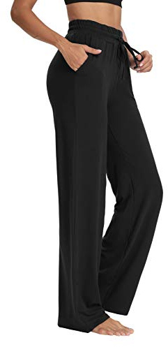 Sarin Mathews Womens Yoga Sweatpants Wide Leg Lounge Pajamas Pants Comfy Drawstring Workout Joggers Pants with Pockets Black M