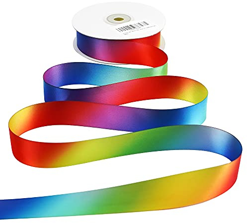 MEEDEE Rainbow Ribbon Satin Ribbon 1 inch Rainbow Satin Ribbons Colored Ribbons for Crafts Gift Wrapping Pride Birthday Party Decoration DIY Hair Bows - 25 Yards