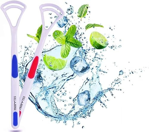 ProBytes Essential Tongue Cleaner - Soft & Gentle Y Shape Scraper, Oral Health, Care, Hygiene, Fresh Healthy & Clean Mouth, Easy Grip, Eliminate Bad Breath & Bacteria, All Ages, Subtle Colours - 2 Pcs
