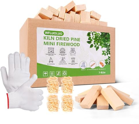 WFLUOLUO Mini bois de chauffage avec allume-feu et gants de 8,9 cm de long - Bois de chauffage séché au four - Excellent accessoire pour poêle solo Mesa, foyer de table, poêle solo, bâtons de bois