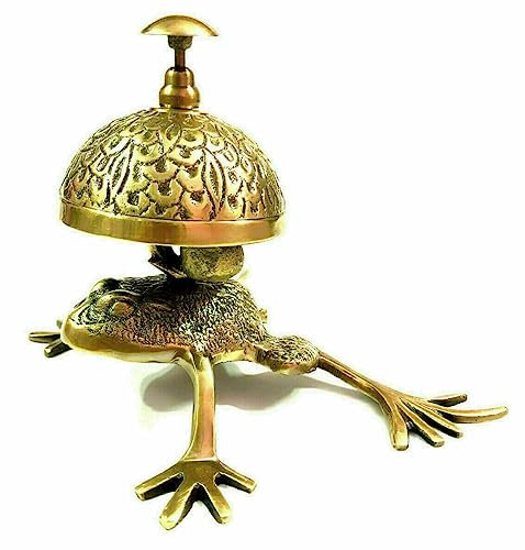 Campana de mesa de latón náutico con diseño de rana, campana de recepción de hotel, campana de oficina, escuela, servicio antiguo, vintage, campanas de escritorio, campanas de mesa, regalos