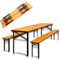 DIVID® Bierzeltgarnitur 3-teiliges Set, Klappbar und portabel, Festzeltgarnitur, 2 Bänke & 1 Tisch, Schirmhalter, Holz, Sitzgarnitur, Biertisch, 170x46x75, Gartenmöbelset,