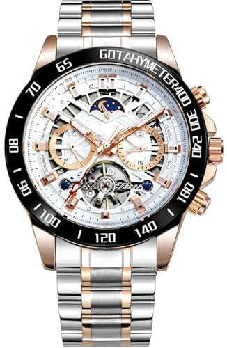 TIMEMATRIX Herrenuhr mit 316L Edelstahlgehäuse – Automatikwerk mit Datum, Leuchtfunktion und Mondphasenanzeige (Modell: TMX8860)