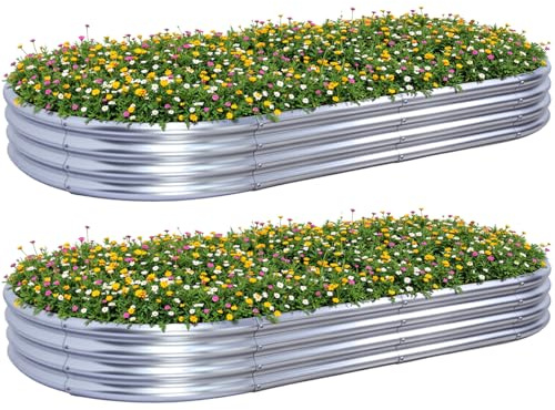 2 Stück Hochbeet Metall 240×120×29 cm Pflanzbeet Gartenbeet aus Verzinktem Stahl Pflanzkasten für Gemüse, Blumen, Kräuter, Oval, 240×120×29 cm (8x4x1 FT) 2Pcs Raised Bed