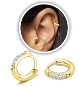 LunarCharm 1 paire de petites créoles en or, plaquées or 18 carats et acier chirurgical 316L, créoles à charnière pour cartilage, hélix, tragus, lobe d'oreille