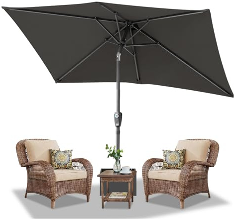 Daromigo Parasol rectangulaire 210 x 140/300 x 200 cm Avec manivelle Protection solaire UV50+ Pliant 30 °C Imperméable pour jardin