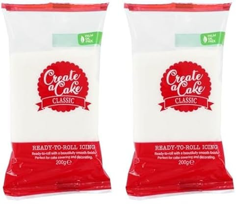 Create A Cake Ready To Roll Icing | White Fondant Icing | Palm Free Sugar Paste For Cake Decorating, Cupcakes, Cookies, Cakes - 200g (Pack of 2)