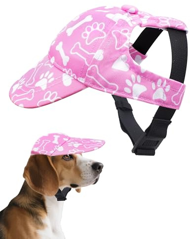BIPY Gorra de béisbol para perro con agujero para las orejas, gorra de visera para cachorros con correa ajustable para el cuello para perros, deportes al aire libre, caminar, viajes, protección solar
