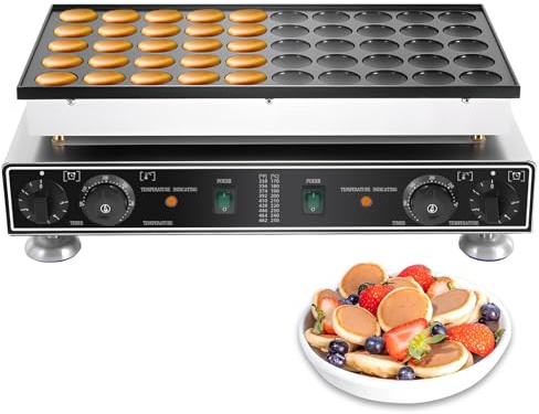Mini Dutch Pancake Baker, 50 Holes Commercial Nonstick Waffle Maker Machine, 1700W, 50°C - 300°C Temperature Control, 0-5 Minutes Time Setting for Commercial Home Use