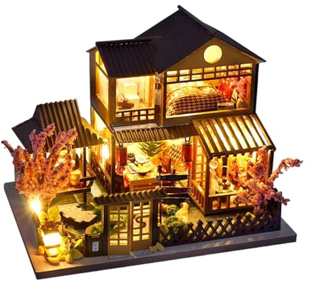 Kit de maquette de maison en bois 3D – Puzzle de villa miniature pour adultes | Veilleuse LED artisanale, décoration réaliste pour la maison et la bibliothèque | Kit de construction de maison