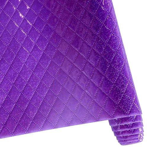 ONEART | Holographic Embossed Textured Faux Leather, 16×53 Classical Plaid Pattern Synthetic Leather for Wallets Handbags Sewing Projects (Purple)
