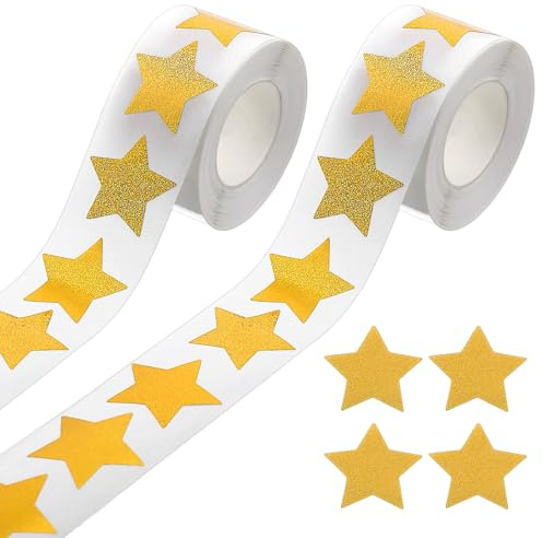 Ouligay 1 000 stycken guldstjärnor klistermärken, 2,5 cm självhäftande glitter stjärna klistermärken guld stjärna klistermärken gyllene stjärnklistermärken, julstjärnor klistermärken för gör-det-själv