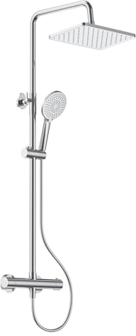 YEAUPE PRO Sistema doccia con rubinetto termostatico – Set doccia in acciaio inox cromato con doccia a pioggia quadrata da 30 x 20 cm, 3 tipi di getto, doccetta e asta doccia regolabile in altezza da