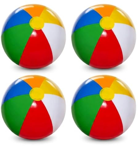 4 Pcs Beach Balls, Inflatable Ball, Beach Accessories, 20cm Small Rainbow Inflatable Pool Balls, Leak-Proof Summer Water Balls for Garden Games, Beach Holiday, Outdoor Parties & Swimming Pool Fun