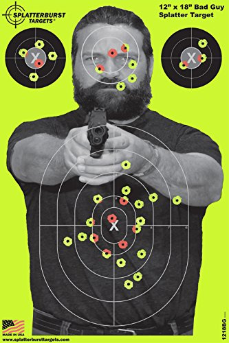 Splatterburst Targets - 12 x18 inch - Bad Guy Splatter Target - Easily See Your Shots Burst Bright Fluorescent Yellow Upon Impact - Made in The USA (10 Pack)