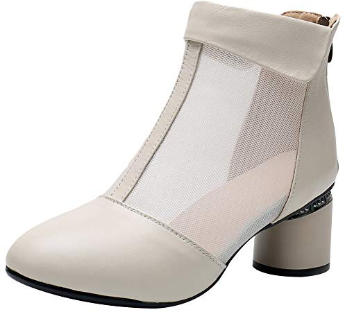 Jamron Mujer Elegante Talón de Bloque Botines Respirable Malla Ahuecado Verano Pumps Botas