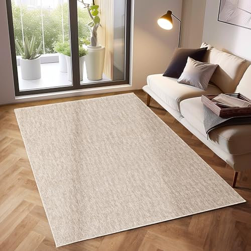 SIMPEX Moderner Kurzflor Teppich Wohnzimmer Schlafzimmer Küchenteppich Läufer Flur Teppichläufer Meliertes Design Weich und Pflegeleicht Jute Rücken, Farbe: Creme, Größe: 60 x 100 cm